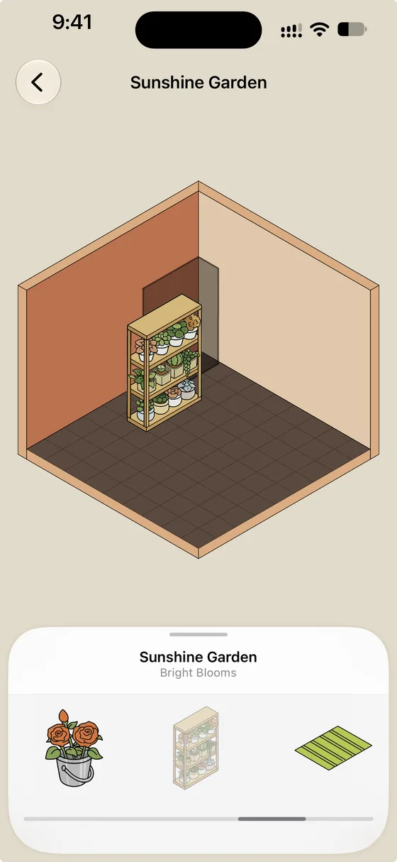Sunshine Garden scene with the sticker tray open