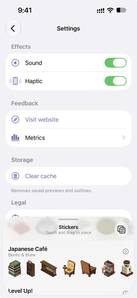 Sound and haptics settings