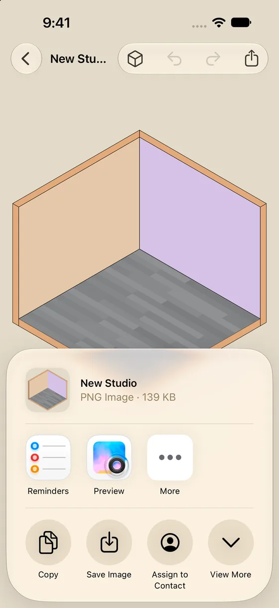 Share sheet exporting a scene