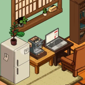 Tatami corner with a laptop and coffee machine