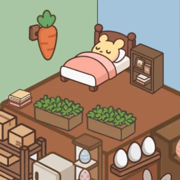 Carrot-themed bedroom scene with egg baskets