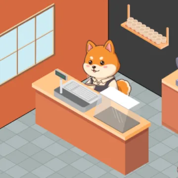 Shop clerk behind a till
